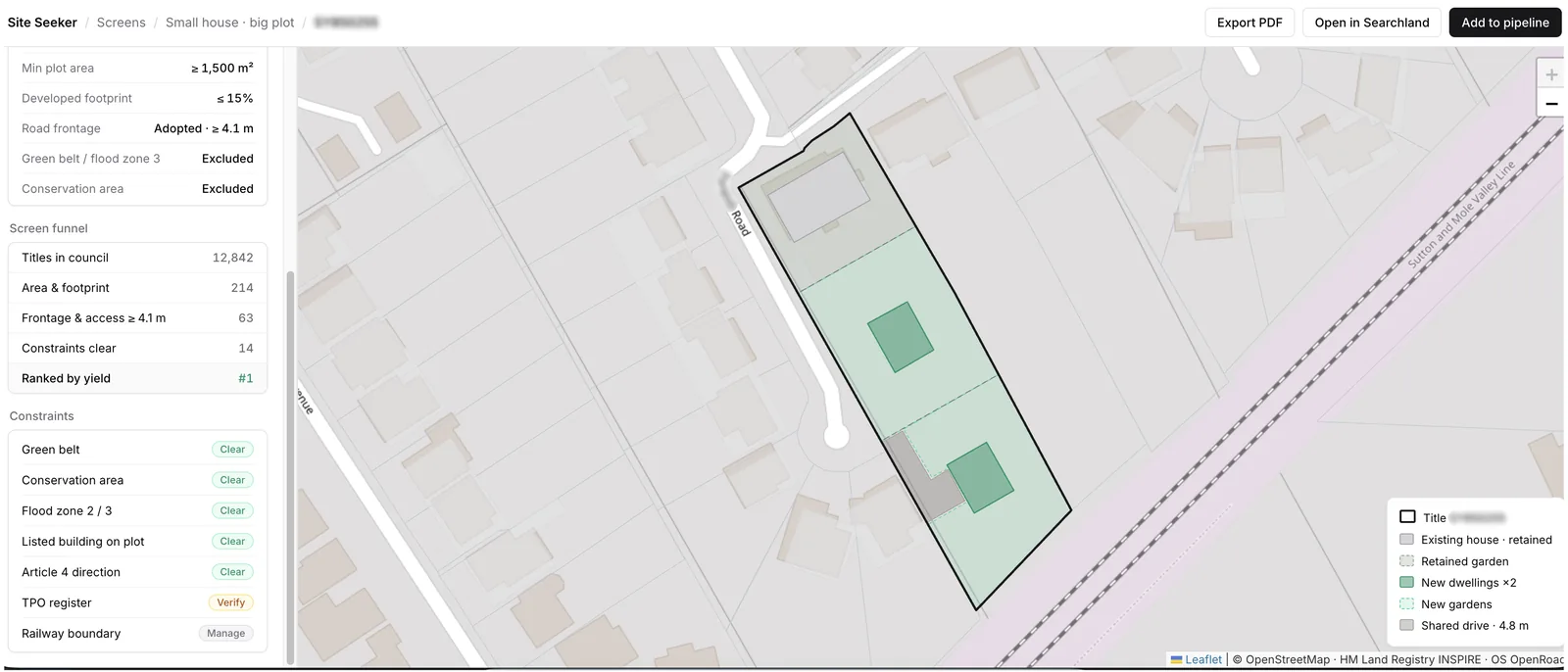 Solved scheme: dwellings, gardens and drive